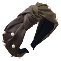 opaska turban z materiału gruba perełki khaki o227br