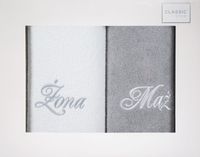 Komplet ręczników 2 szt. 50x90 Mąż-Żona biały popielaty