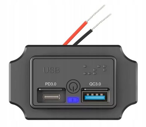 Gniazdo samochodowe montażowe 12V 24V USB PD3.0 QC3.0 IP55 LED ON OFF Dotyk na Arena.pl