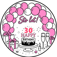 Opłatek na tort Urodziny 18 30 40 50 60 Okazjonalny Balony Szampan Drink