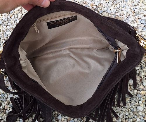 Torebka Listonoszka z ćwiekami ZAMSZ NATURALNY BOHO CZEKOLADA Vera Pelle na Arena.pl