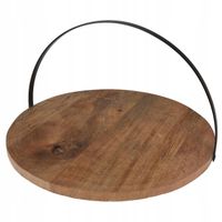 Patera na ciasto DREWNIANA okrągła deska nowoczesna taca z uchwytem 38cm