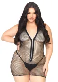 plus fishnet zip up mini dress czarna sukienka siateczkowa z zamkiem xl+