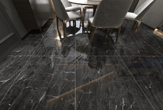 CZARNY gres marmuropodobny 80x80 WYSOKI POŁYSK zdjęcie 1