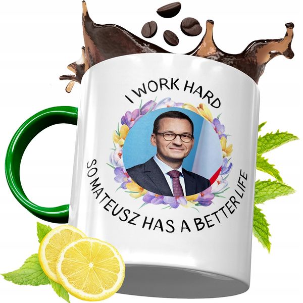 Kubek Zielony Mateusz Morawiecki Na Prezent Z Nadrukiem Ze Zdjęciem zdjęcie 1
