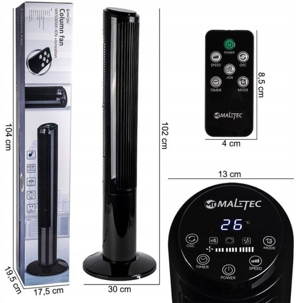 MOCNY wentylator KOLUMNOWY wiatrak podłogowy JONIZACJA OSCYLACJA CICHY zdjęcie 9