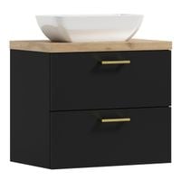 Szafka łazienkowa wisząca LUNA 50 czarny/ dąb  z umywalką Lara (W7)