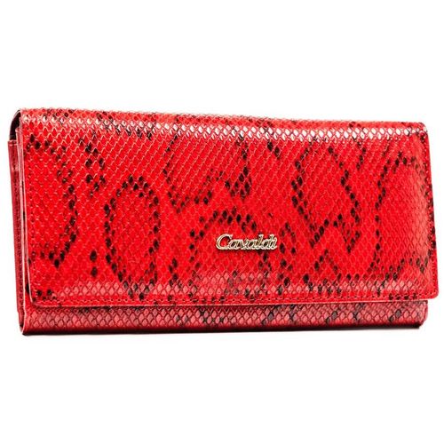 czerwony portfel damski na zatrzask z wężowym wzorem - cavaldi na Arena.pl