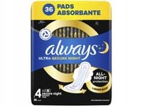 Podpaski ALWAYS Ultra Secure Night Rozmiar 4 (36 sztuk)