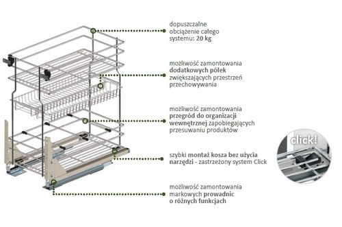 KOSZ CARGO MINI DOLNE PODBLATOWE 2 PÓŁKI 300 CICHY DOMYK WYSUW CHROM na Arena.pl