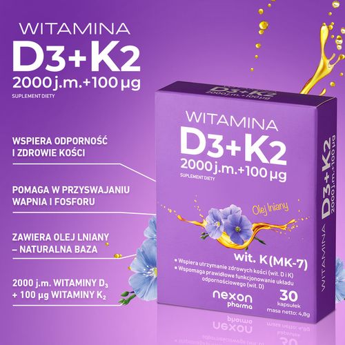 Nexon Witamina D3+K2 (2000J.M+100Mcg) 30 kaps. na Arena.pl