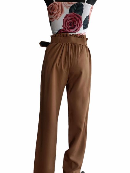 Eleganckie brązowe spodnie wysoki stan zdjęcie 3