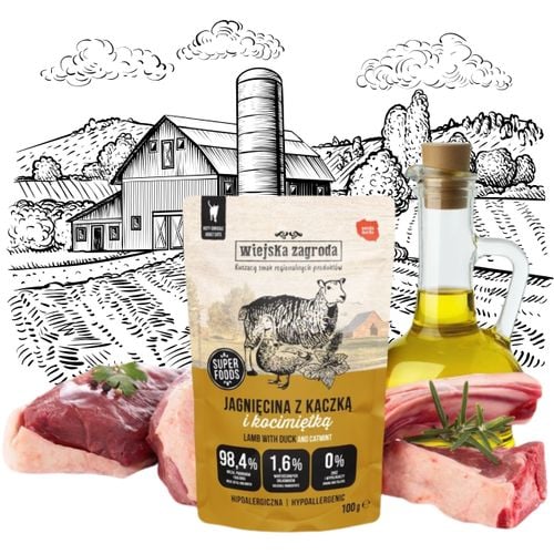 karma mokra dla kota jagnięcina z kaczką i kocimiętką 100g wiejska zagroda na Arena.pl