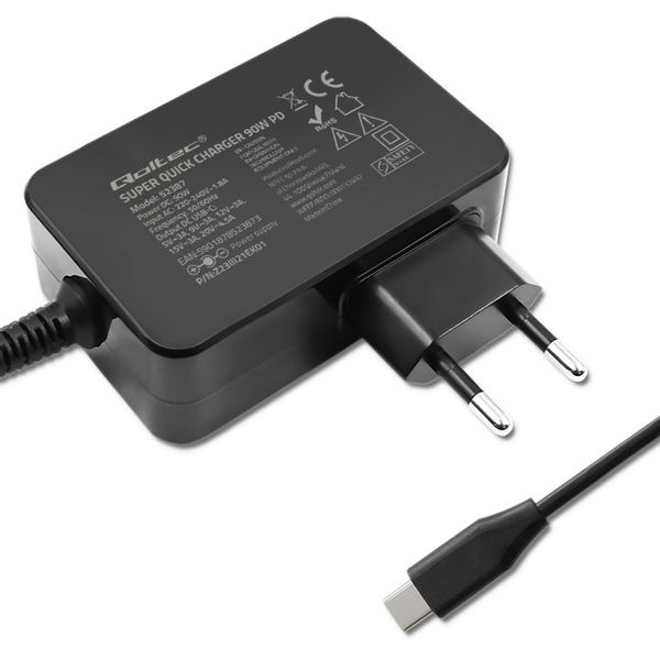 Qoltec Ładowarka GaN POWER PRO 1xUSB-C 90W 5-20V 3-4.5A Czarna zdjęcie 9