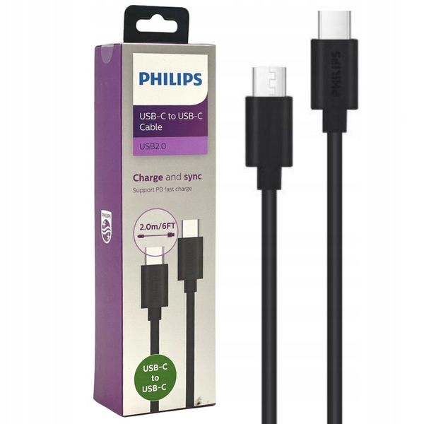 Philips kabel przewód USB-C do USB-C USB 2.0 2m zdjęcie 1