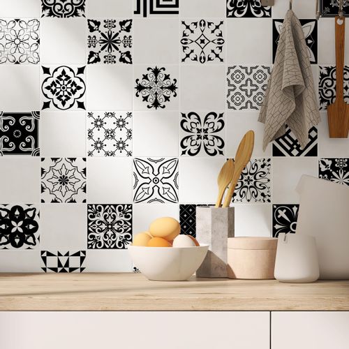 Naklejki Na Kafelki Czarno-biała MAROKAŃSKA Mozaika Zestaw 24 szt. 20x20 na Arena.pl