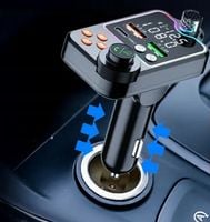 TRANSMITER FM ZESTAW GŁOŚNOMÓWIĄCY BT 5.0 ŁADOWANIE QC 3x USB PD RGB AUDIO