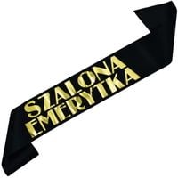 Czarna szarfa ze złotym nadrukiem Szalona Emerytka