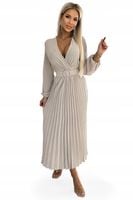 Sukienka damska wyszczuplająca plisowana z paskiem długim rękawem