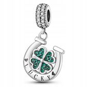 Zawieszka SREBRO 925 Charms Koralik Podkowa i Koniczynka Szczęście