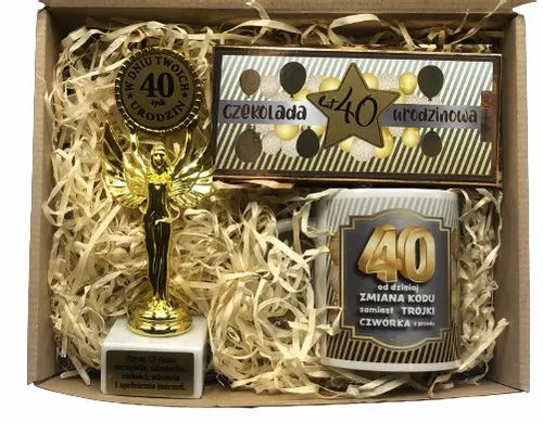 Prezent Na Urodziny 18-99 Zestaw Kosz Prezentowy Statuetka Kubek Czekolada na Arena.pl