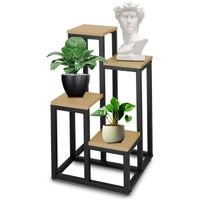 Kwietnik metalowy 67,5 cm stojak na kwiaty z 4 półkami loft nowoczesny czarny, brązowy