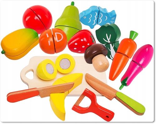 Drewniane Owoce i Warzywa Do Krojenia na Rzep Deska Nóż Zestaw XXL 17 el na Arena.pl