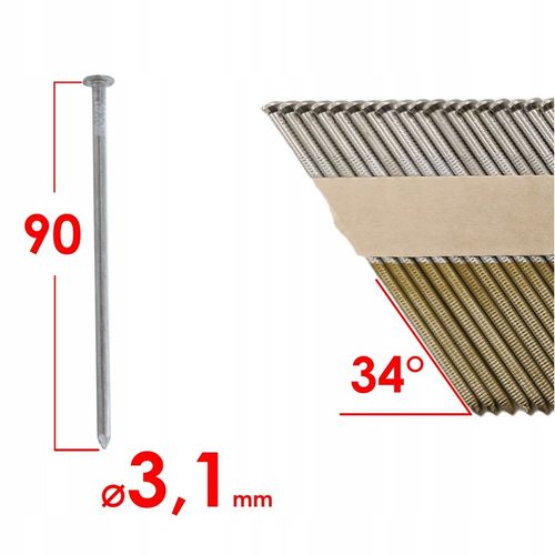 GWOŹDZIE DO GWOŹDZIARKI ŁĄCZONE PIERŚCIENIOWE 3,1X90MM 2200 SZTUK na Arena.pl