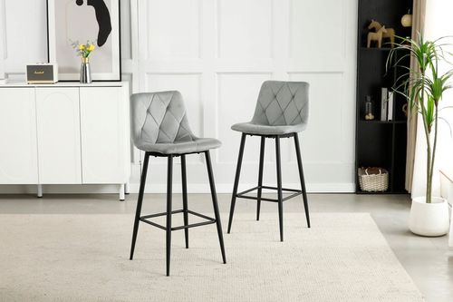 Hoker Krzesło Barowe Wysokie do Wyspy Welurowe Tapicerowane Szare na Arena.pl