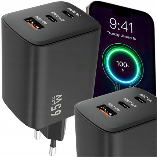 ŁADOWARKA SIECIOWA SZYBKA 65W GaN USB 2x USB-C PD QC 4.0 MOCNA UNIWERSALNA na Arena.pl