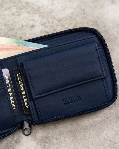 Portfel męski elegancki mały slim wallet Peterson na suwak na karty RFID na Arena.pl