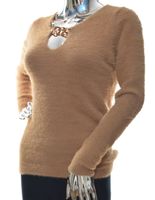 Damski sweter w szpic serek typu alpaka łańcuch