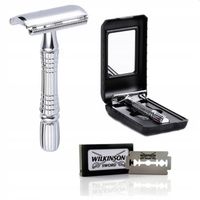 Tradycyjna Klasyczna Maszynka Do Golenia z Lusterkiem + Żyletki Wilkinson