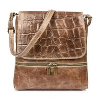 VERA PELLE torebka skórzana listonoszka kroko z klapą V461 taupe