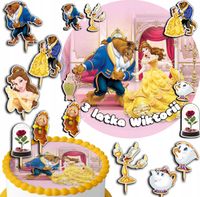 ZESTAW OPŁATEK NA TORT 20CM + TOPPERY PAPIEROWE - PIĘKNA I BESTIA 15CM 18CM