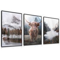 ZESTAW 3x Plakat W Ramie Góry LAS Mgła Krowa Natura 60cm x 80cm