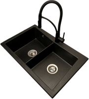 Zlewozmywak 2 komorowy EVOLUTION grafit + bateria czarna NEXO