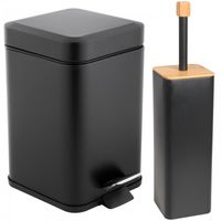 Zestaw Łazienkowy Czarny Kwadratowy Kosz 3L Soft Close i Szczotka WC