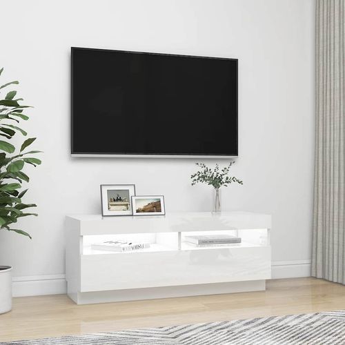 Szafka TV z oświetleniem LED, biel z połyskiem, 100x35x40 cm na Arena.pl