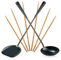 YOSUKATA Zestaw do Woka Łopatka Łyżka+3 Pary Pałeczek Stal Nierdzewna 43 cm