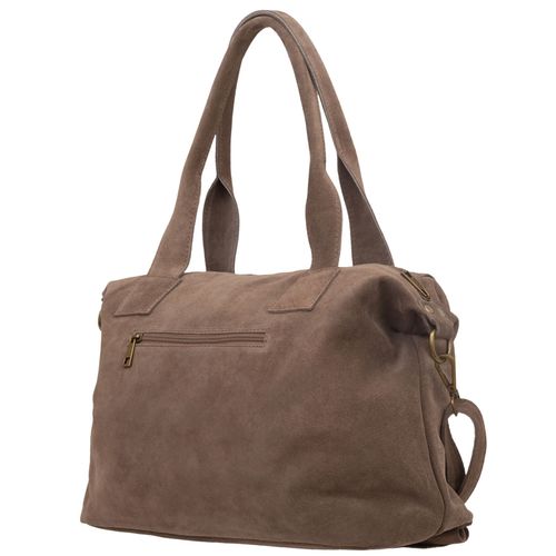 VERA PELLE torebka damska zamszowa shopper z klapą i paskiem V698 brązowa na Arena.pl