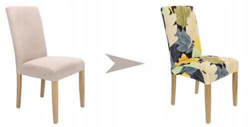 Pokrowiec Na Krzesło Beżowe Żółte Liście Wzory Elastyczny na Arena.pl