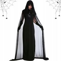 Kostium Damski Duch Wampir Panna Młoda na Halloween Długa Suknia Czarna 2XL