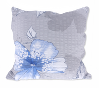 Poszewka z kory 40x40 szara duże niebieskie rysowane kwiaty