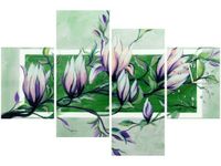 120CM 80CM ZEGAR 4 ELEM SŁODYCZ MAGNOLII ZIELENI OBRAZ ŚCIENNY