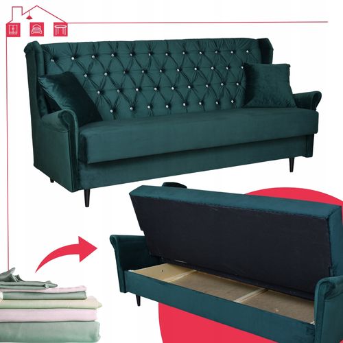 Sofa USZAK zielona 3osobowa rozkładana WELUROWA wersalka GAJA Family Meble na Arena.pl