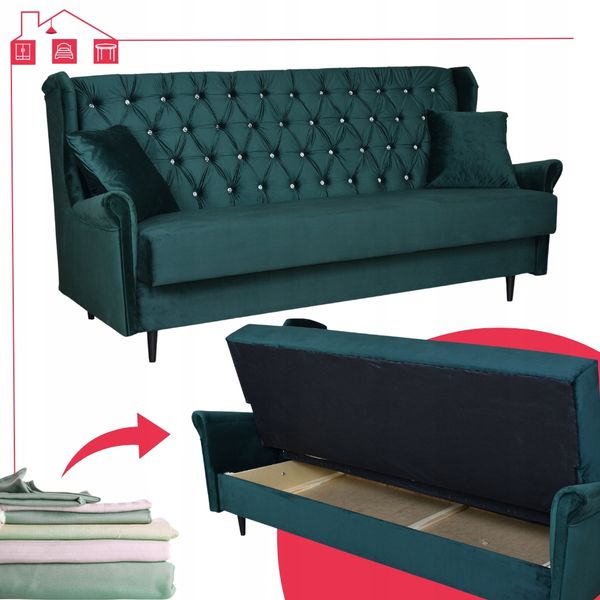 Sofa USZAK zielona 3osobowa rozkładana WELUROWA wersalka GAJA Family Meble zdjęcie 11