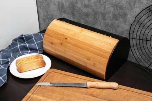 CHLEBAK NA PIECZYWO BUŁKI CHLEB POJEMNIK CZARNY BAMBUS DUŻY + NÓŻ na Arena.pl