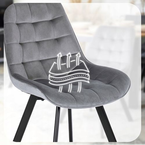 Krzesło Tapicerowane Welurowe Do Jadalni Salonu Loft Pikowane Szare na Arena.pl