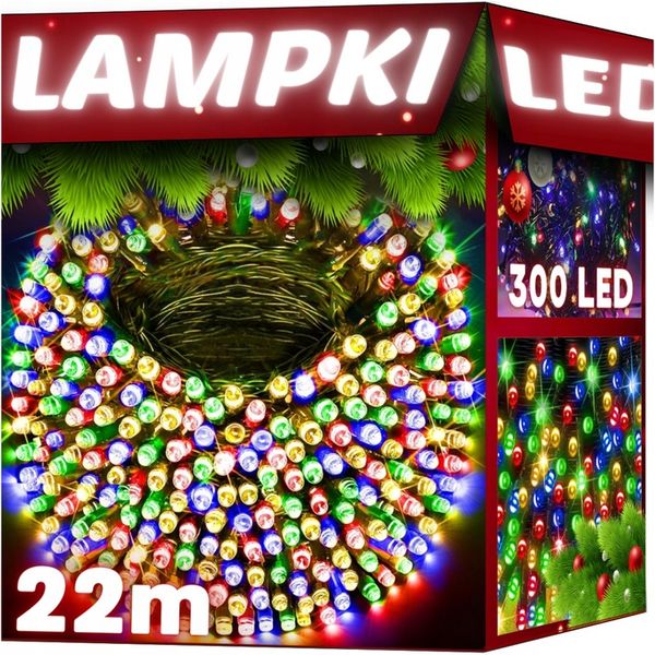 LAMPKI CHOINKOWE 300LED 22m ZEWNĘTRZNE WEWNĘTRZNE MULTIKOLOR ŚWIĄTECZNE zdjęcie 1